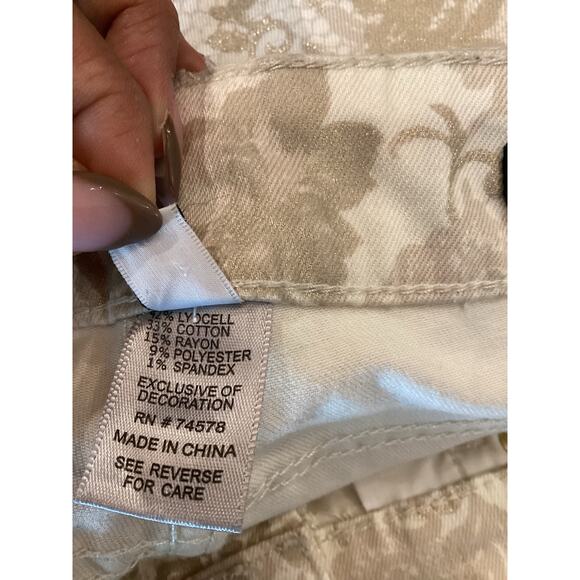 Cache Floral Lace Jacquard Print Skinny Jeans Gold/Off White lowrise Pants 2 - Picture 8 of 13